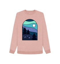 Load image into Gallery viewer, Sunset Pink Wild Camping at Night Womens Sweatshirt Top Sustainable Fashion GM Free Sustainability Clothing Circular Economy Organic Cotton Sweater
