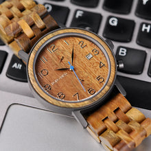 Load image into Gallery viewer, Luxury Chronograph C-S08 with Stop Watch reloj hombre BOBO BIRD Men&#39;s Watch Handmade Wooden Watches Wood Metal Eco Environmental
