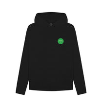 Load image into Gallery viewer, Black Greentrak Hoodie Womens Relaxed Fit Hooded Sweatshirt Top Sustainable Fashion GM Free Sustainability Clothing Circular Economy Organic Cotton Hoodie
