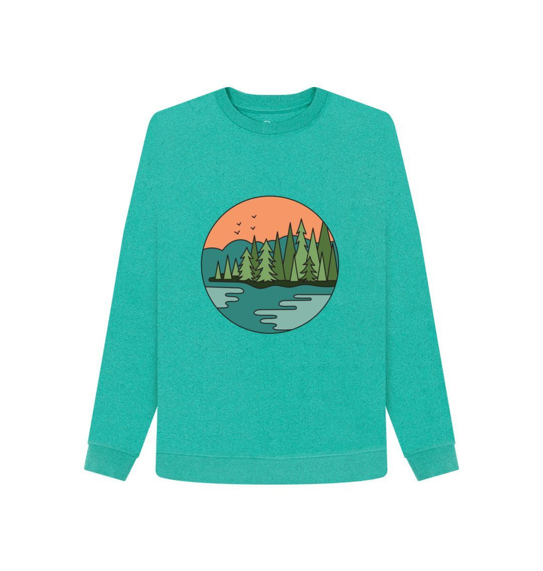 Seagrass Green Nature Lover Womens Remill Sweater Top Sustainable Fashion GM Free Sustainability Clothing Circular Economy Organic Cotton Sweater