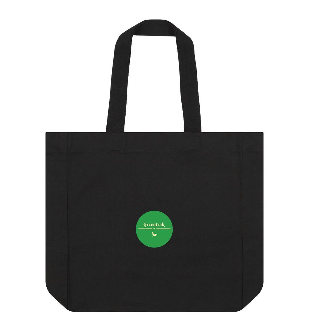 Black Original Greentrak Logo Tote Bag Sustainable Fashion GM Free Sustainability Clothing Circular Economy Organic Cotton