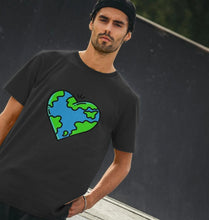 Load image into Gallery viewer, Planet Love - Men&#39;s Eco T-Shirt Slow Fashion Organic Cotton Circular Economy Renewable Energy Produced Environmentally Friendly
