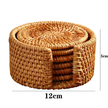 Load image into Gallery viewer, Handwoven Place Mats With Storage Box Rattan Placemat Heat Resistant Mat Natural Hot Insulation Anti-Skidding Pad Round Natural Rattan Coasters Bowl Pad Handmade Padding Cup Mat Insulation Placemats Kitchen Decoration Accessories
