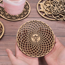 Load image into Gallery viewer, Eco Friendly Place Mats and Wall Decor Sustainably Certified Mandala Designs Chakra Pattern Round Edge Circles Carved Wooden Stand Coaster Flower of Life Kitchen Pad Mat Decor Sustainable Planet
