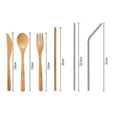 Load image into Gallery viewer, Portable Reusable Bamboo Cutlery Set Tableware Wooden Cutlery Fork Spoon Knife Set with Cutlery Bag for Travel Utensil Set Eco Friendly Biodegradable Non-Plastic Sustainable Planet
