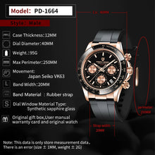 Load image into Gallery viewer, Auto Charging Date Chronograph Genuine PAGANI m Top Brand Mens Quartz Sapphire Japan VK63 Waterproof Watch Reloj Hombre No Batteries Sustainable Rubber Wristwatch Eco Conscious Watch Watches
