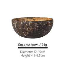 Load image into Gallery viewer, Natural Coconut Bowl 12-15cm Handmade Wooden Tableware Wood Spoon Dessert Fruit Salad Mixing Rice Ramen Bowl Kitchen Dinnerware Sustainable Eco Reusable
