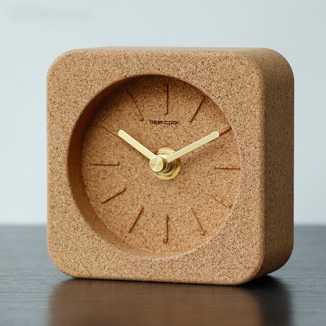 Non-ticking Desk Clock Round Square Cork Silent Battery Operated Wood Table Clock Small Eco Friendly Modern Office Home Decor Environmentally Friendly Eco Wood Wristwatch Sustainable Planet