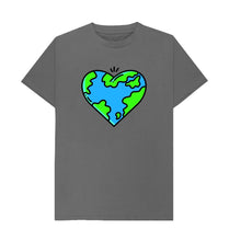 Load image into Gallery viewer, Slate Grey Planet Love - Men&#39;s Eco T-Shirt Slow Fashion Organic Cotton Circular Economy Renewable Energy Produced Environmentally Friendly
