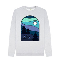 Load image into Gallery viewer, Grey Wild Camping at Night Mens Remill Sweater Top Sustainable Fashion GM Free Sustainability Clothing Circular Economy Organic Cotton Sweater
