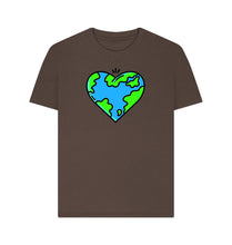 Load image into Gallery viewer, Chocolate Planet Love - Women&#39;s Eco T-Shirt Slow Fashion Organic Cotton Circular Economy Renewable Energy Produced Environmentally Friendly
