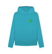 Load image into Gallery viewer, Ocean Blue Greentrak Hoodie Womens Relaxed Fit Hooded Sweatshirt Top Sustainable Fashion GM Free Sustainability Clothing Circular Economy Organic Cotton Hoodie
