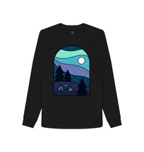 Load image into Gallery viewer, Black Wild Camping at Night Womens Sweatshirt Top Sustainable Fashion GM Free Sustainability Clothing Circular Economy Organic Cotton Sweater
