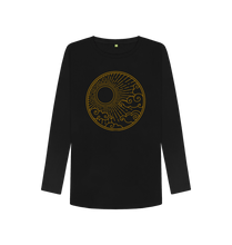 Load image into Gallery viewer, Black Power of the Sun Womens Organic Cotton Long Sleeve Top Slow Fashion Organic Cotton Circular Economy Renewable Energy Produced Environmentally Friendly

