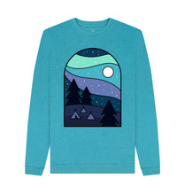 Load image into Gallery viewer, Ocean Blue Wild Camping at Night Mens Remill Sweater Top Sustainable Fashion GM Free Sustainability Clothing Circular Economy Organic Cotton Sweater
