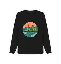 Load image into Gallery viewer, Black Nature Lover Womens Remill Sweater Top Sustainable Fashion GM Free Sustainability Clothing Circular Economy Organic Cotton Sweater
