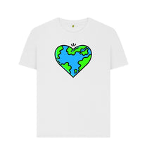 Load image into Gallery viewer, White Planet Love - Women&#39;s Eco T-Shirt Slow Fashion Organic Cotton Circular Economy Renewable Energy Produced Environmentally Friendly
