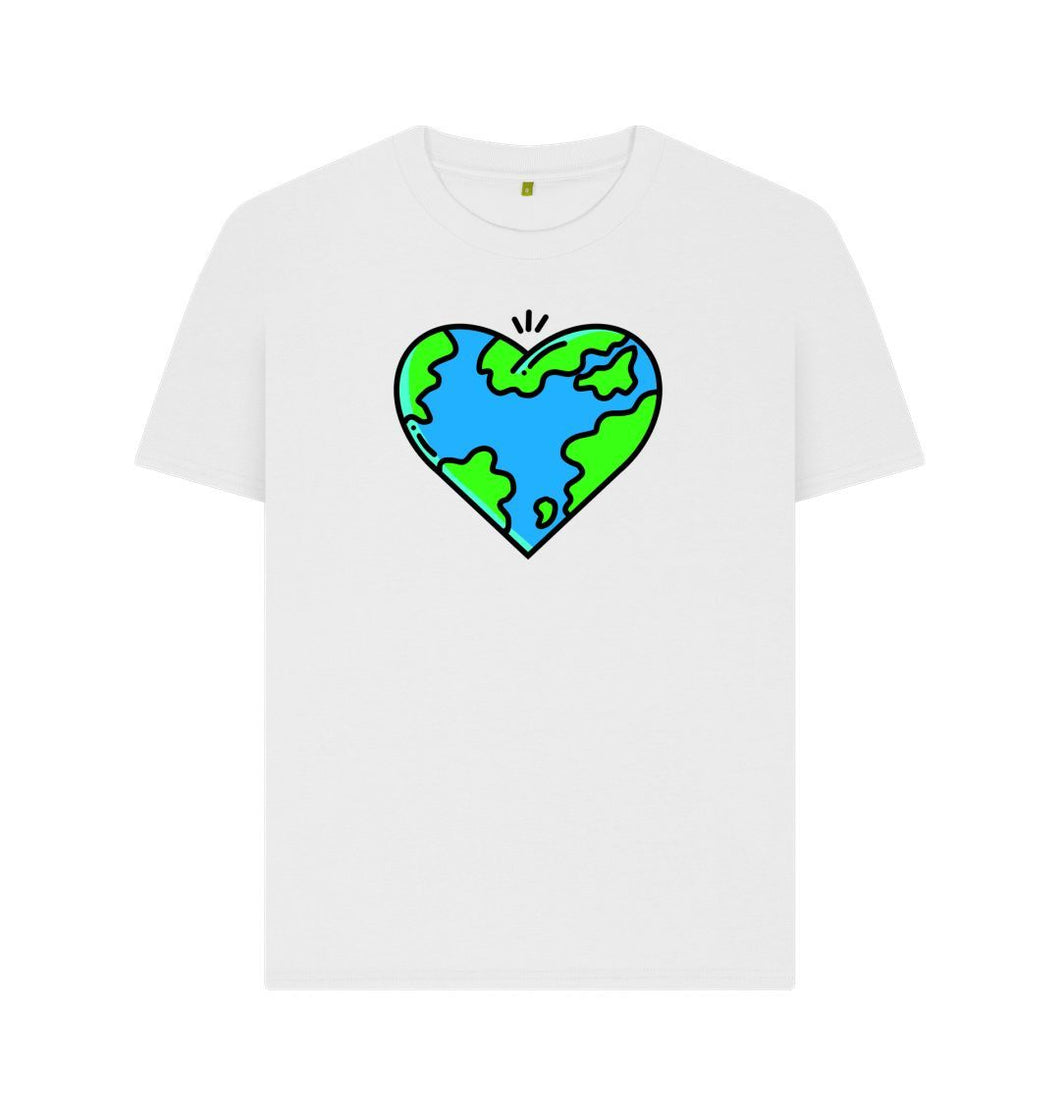 White Planet Love - Women's Eco T-Shirt Slow Fashion Organic Cotton Circular Economy Renewable Energy Produced Environmentally Friendly
