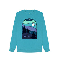 Load image into Gallery viewer, Ocean Blue Wild Camping at Night Womens Sweatshirt Top Sustainable Fashion GM Free Sustainability Clothing Circular Economy Organic Cotton Sweater
