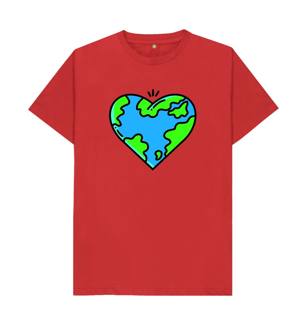 Red Planet Love - Men's Eco T-Shirt Slow Fashion Organic Cotton Circular Economy Renewable Energy Produced Environmentally Friendly