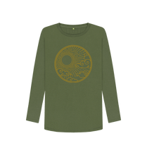 Load image into Gallery viewer, Khaki Power of the Sun Womens Organic Cotton Long Sleeve Top Slow Fashion Organic Cotton Circular Economy Renewable Energy Produced Environmentally Friendly
