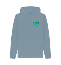 Load image into Gallery viewer, Stone Blue Planet Love - Men&#39;s Eco Hoodie Slow Fashion Organic Cotton Circular Economy Renewable Energy Produced Environmentally Friendly
