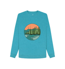 Load image into Gallery viewer, Ocean Blue Nature Lover Womens Remill Sweater Top Sustainable Fashion GM Free Sustainability Clothing Circular Economy Organic Cotton Sweater
