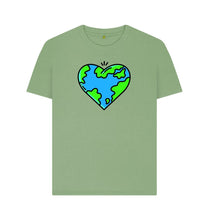 Load image into Gallery viewer, Sage Planet Love - Women&#39;s Eco T-Shirt Slow Fashion Organic Cotton Circular Economy Renewable Energy Produced Environmentally Friendly
