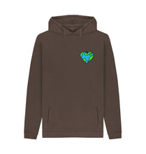 Load image into Gallery viewer, Chocolate Planet Love - Men&#39;s Eco Hoodie Slow Fashion Organic Cotton Circular Economy Renewable Energy Produced Environmentally Friendly
