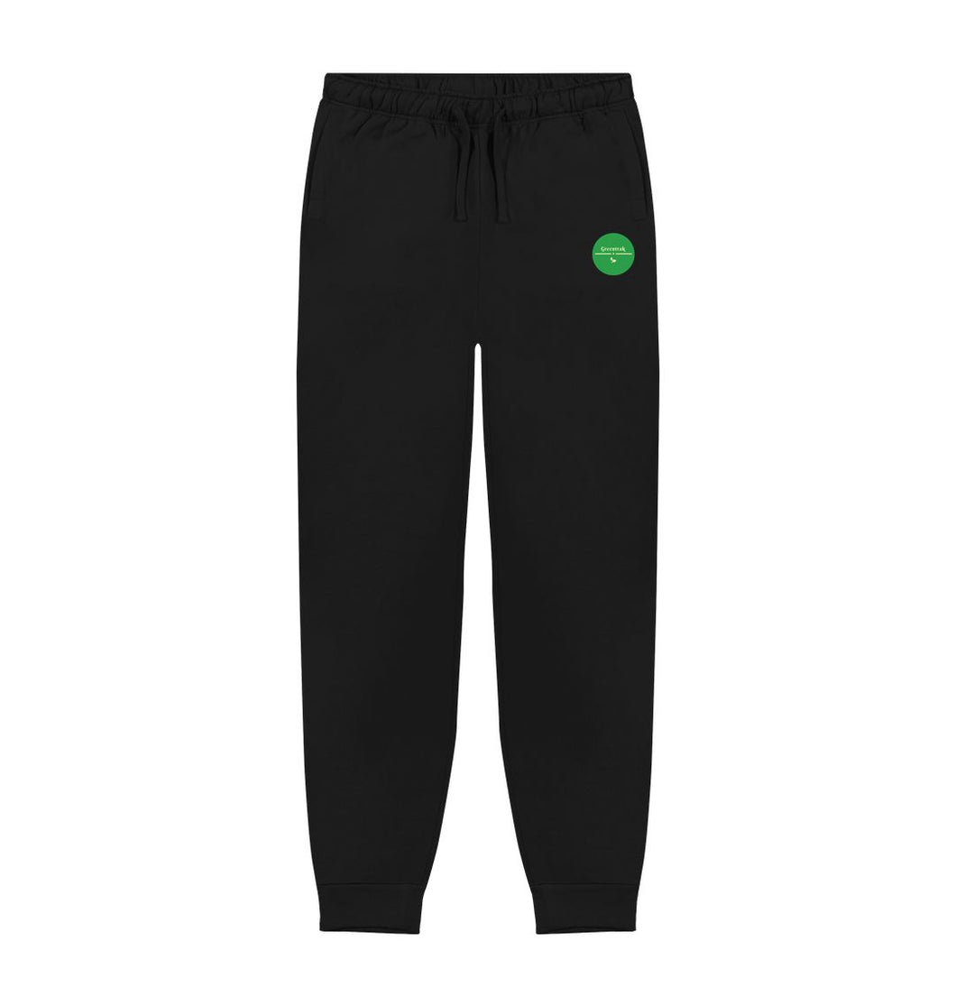 Black Greentrak Jogging Bottoms Mens Relaxed Fit Trousers Sustainable Fashion GM Free Sustainability Clothing Circular Economy Organic Cotton Joggers