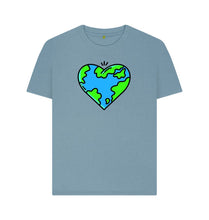 Load image into Gallery viewer, Stone Blue Planet Love - Women&#39;s Eco T-Shirt Slow Fashion Organic Cotton Circular Economy Renewable Energy Produced Environmentally Friendly
