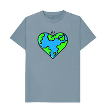 Load image into Gallery viewer, Stone Blue Planet Love - Men&#39;s Eco T-Shirt Slow Fashion Organic Cotton Circular Economy Renewable Energy Produced Environmentally Friendly
