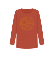 Load image into Gallery viewer, Rust Power of the Sun Womens Organic Cotton Long Sleeve Top Slow Fashion Organic Cotton Circular Economy Renewable Energy Produced Environmentally Friendly
