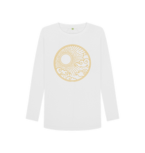 Load image into Gallery viewer, White Power of the Sun Womens Organic Cotton Long Sleeve Top Slow Fashion Organic Cotton Circular Economy Renewable Energy Produced Environmentally Friendly
