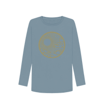 Load image into Gallery viewer, Stone Blue Power of the Sun Womens Organic Cotton Long Sleeve Top Slow Fashion Organic Cotton Circular Economy Renewable Energy Produced Environmentally Friendly
