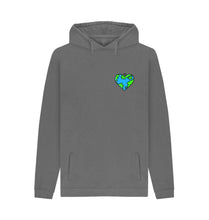 Load image into Gallery viewer, Slate Grey Planet Love - Men&#39;s Eco Hoodie Slow Fashion Organic Cotton Circular Economy Renewable Energy Produced Environmentally Friendly
