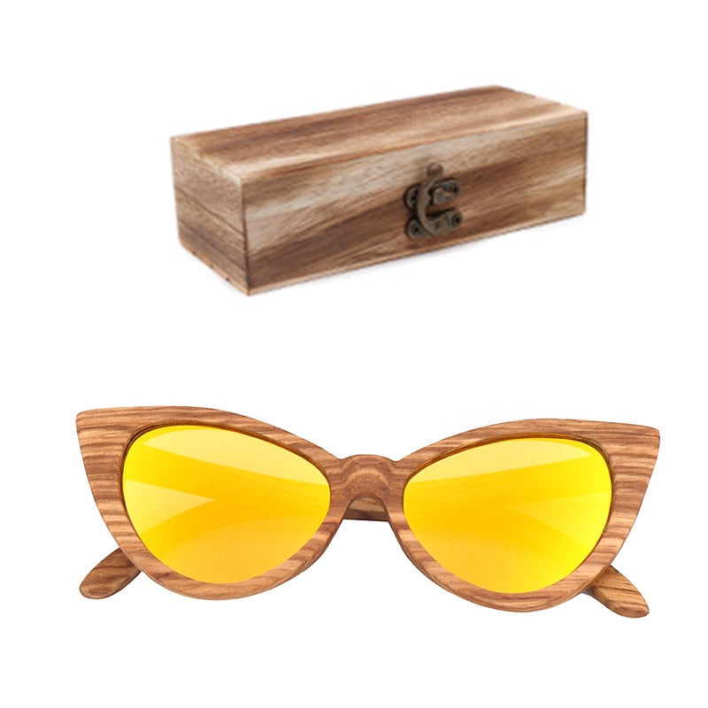 Cat Eye II Designer Zebra Wood Eco Sunglasses UV400