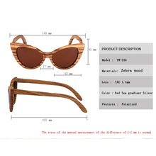 Load image into Gallery viewer, Cat Eye II Designer Zebra Wood Eco Sunglasses UV400
