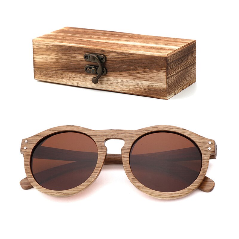 Unisex Round Designer Du Lei Wood Eco Sunglasses UV400