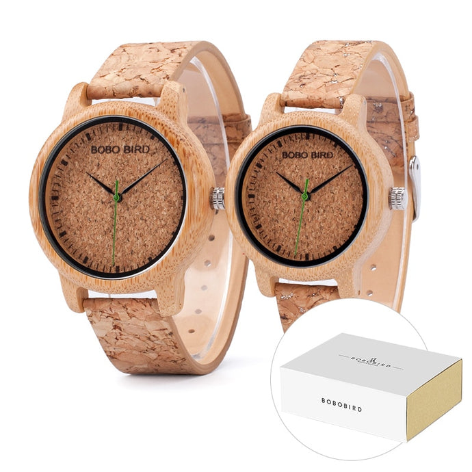 Couples Set of Cork Wood Miyota Quartz Eco Watches with Gift Box Environmentally Friendly Eco Wood Wristwatch Sustainable Planet