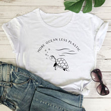 Load image into Gallery viewer, More Ocean Less Plastic  - Unisex T-Shirt Eco Environmentally Friendly Sustainable Planet Save Our Oceans
